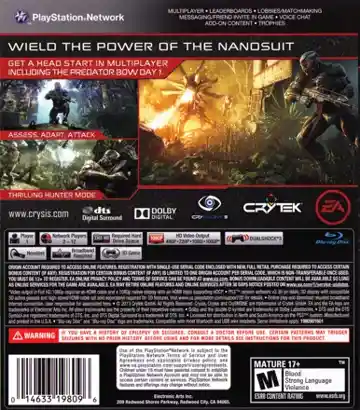 Crysis 3 - Hunter Edition (USA) (DLC) box cover back